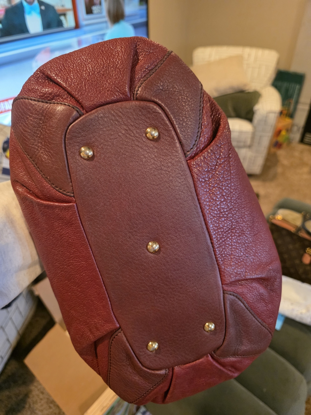 MCM Burgundy Leather Top-Handle Satchel - Picture 5 of 5